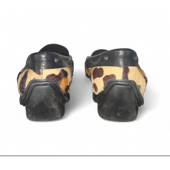 Via Spiga Womens Leopard Calf Hair Loafers Black Leather Trim Driving Mocs 8.5M - Picture 3 of 7